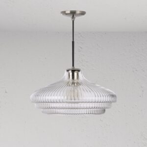 Brookfield duża lampa wisząca z ryflowanym szkłem – Polerowany nikiel