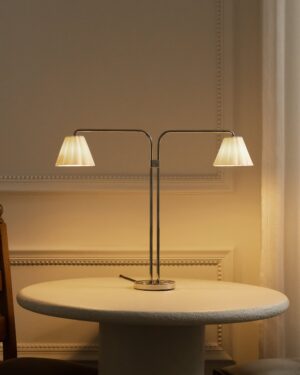 Cotswold podwójna lampa stołowa z delikatną porcelaną – Polerowany nikiel