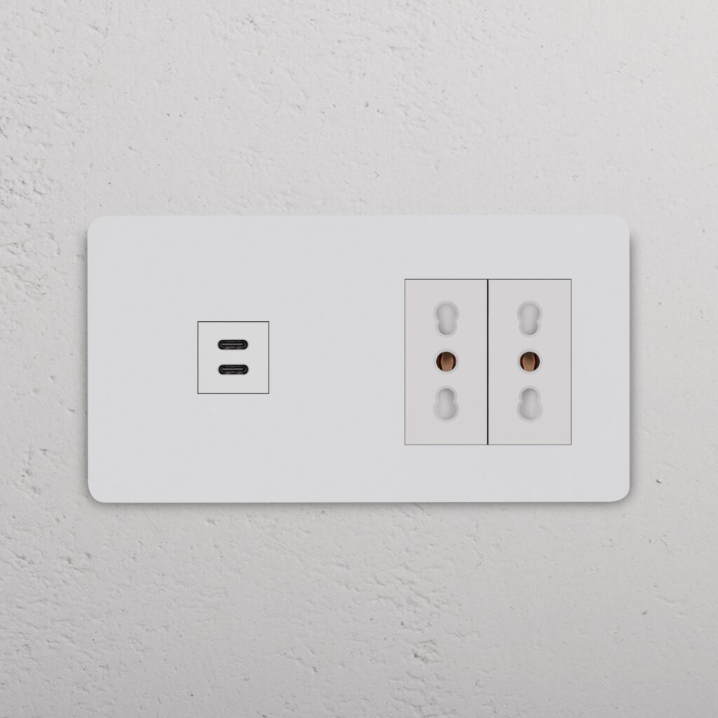 Grove Gniazdo USB-C 30 W i Bipasso x 2 w podwójnej ramce – Do malowania, Biały