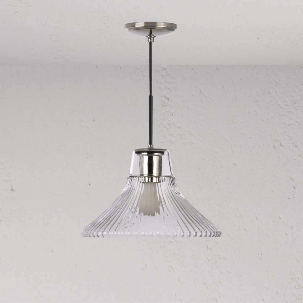 Hammersmith średnia lampa wisząca z ryflowanym szkłem – Polerowany nikiel
