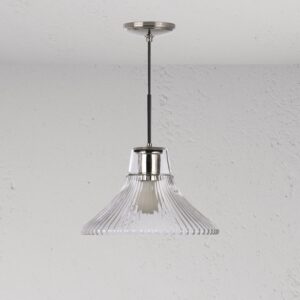 Hammersmith średnia lampa wisząca z ryflowanym szkłem – Polerowany nikiel