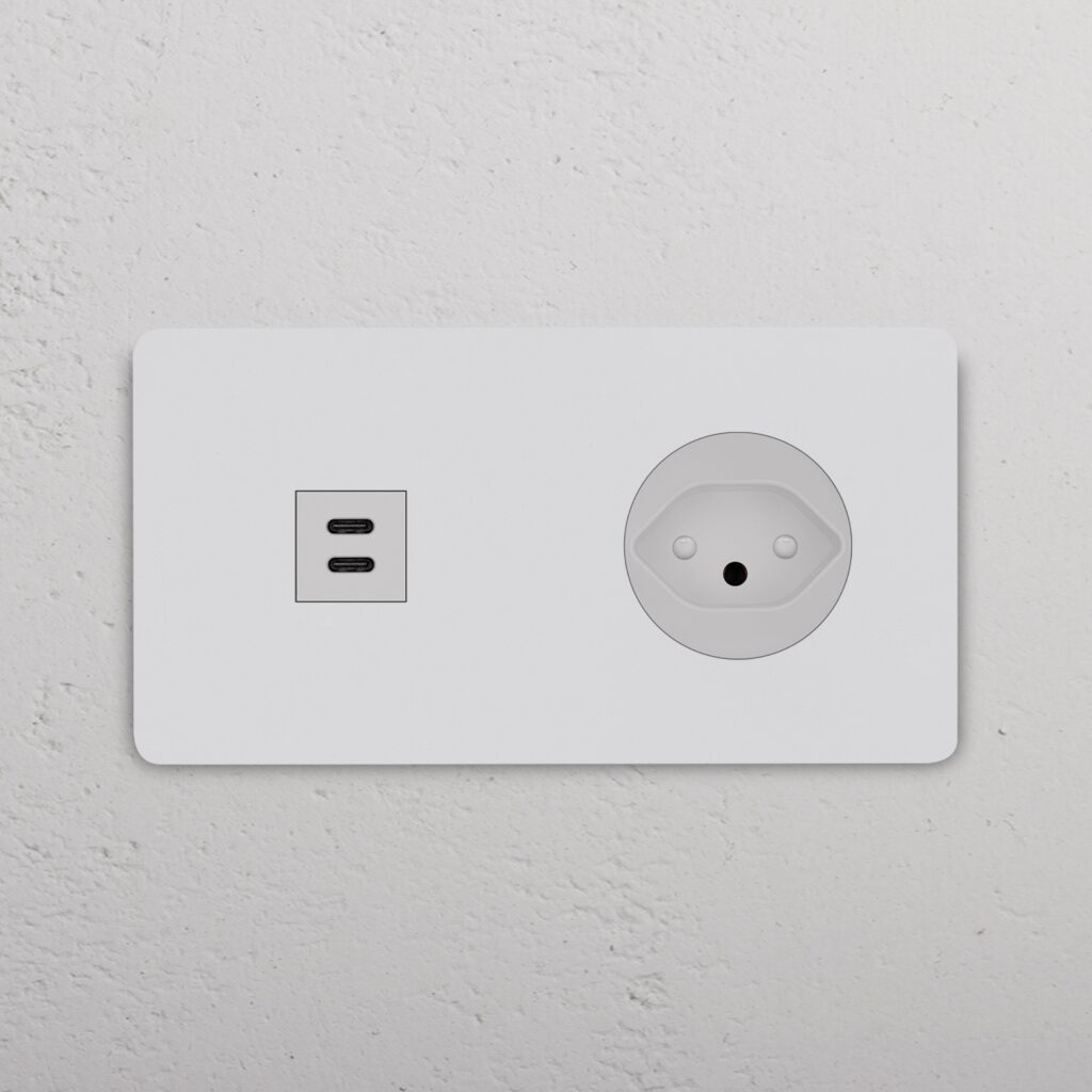 Grove Gniazdo USB-C 30W i szwajcarskie typu J w podwójnej ramce – Do malowania, Biały
