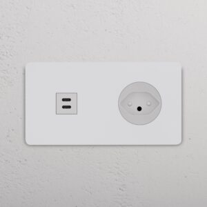 Grove Gniazdo USB-C 30W i szwajcarskie typu J w podwójnej ramce – Do malowania, Biały