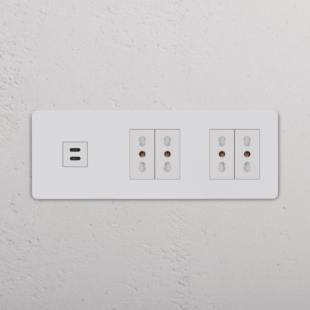 Grove Gniazdo USB-C 30 W i Bipasso x 4 w potrójnej ramce – Do malowania, Biały