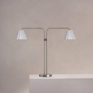 Cotswold podwójna lampa stołowa z delikatną porcelaną – Satynowy nikiel