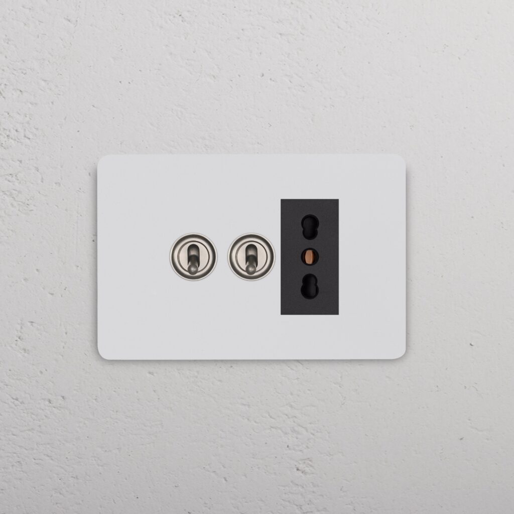 Grove IT Grove 3-Module 2x Toggle Switch & Bipasso Socket – Paintable Satin Nickel Black