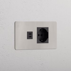 Grove 4-gniazdo USB-C 30 W i Schuko/Bipasso – Polerowany nikiel, Czarny