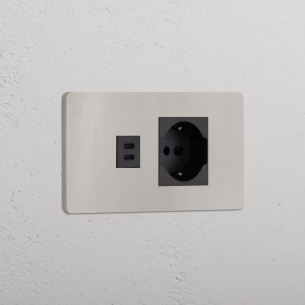Grove 4-gniazdo USB-C 30 W i Schuko/Bipasso – Polerowany nikiel, Czarny