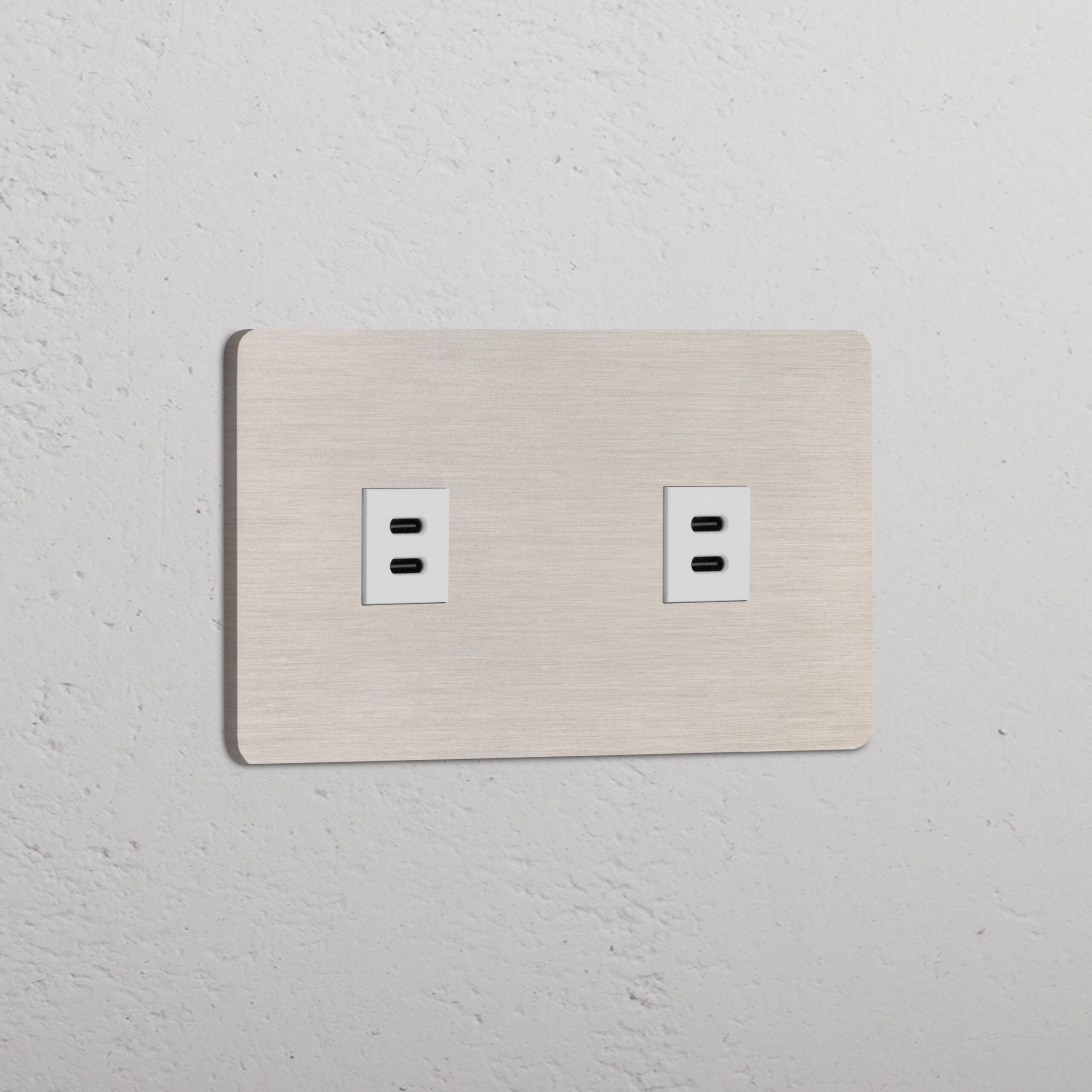 Grove Gniazdo USB-C 30 W x 2 w podwójnej ramce – Satynowy nikiel, Biały