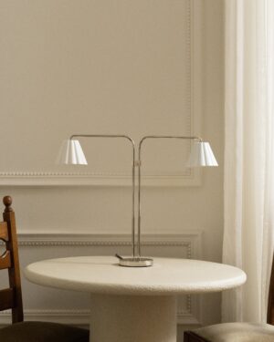 Cotswold podwójna lampa stołowa z delikatną porcelaną – Polerowany nikiel