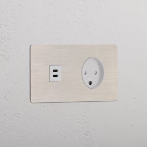 Kew Gniazdo USB-C 30 W i duńskie typu K w podwójnej ramce – Satynowy nikiel, Biały