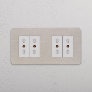 Grove Gniazdo Bipasso x 4 w podwójnej ramce – Satynowy nikiel, Biały
