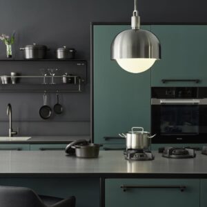 Lampa wisząca z kloszem Forked L z osłoną ową Srebrną z Mlecznym Kloszem