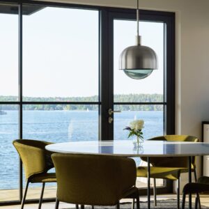 Lampa wisząca z kloszem Forked L z osłoną ową Srebrną z Mlecznym Kloszem