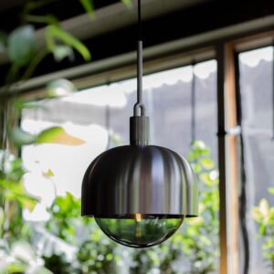 Lampa wisząca z kloszem Forked L z osłoną ową Srebrną z Dymionym Kloszem