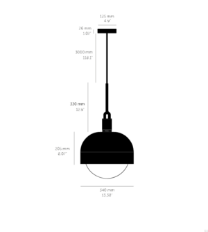 Lampa wisząca z kloszem Forked L z osłoną ową Srebrną z Dymionym Kloszem