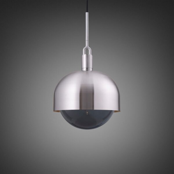 Lampa wisząca z kloszem Forked L z osłoną ową Srebrną z Dymionym Kloszem