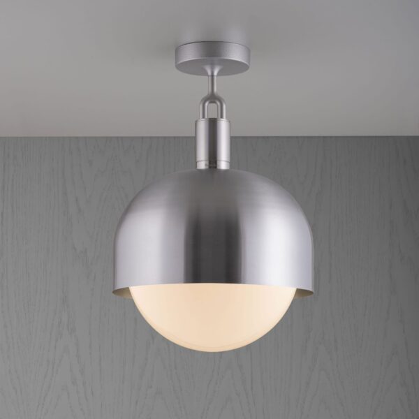 Lampa sufitowa Forked L z osłoną ową Srebrną i Mlecznym Kloszem