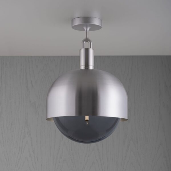 Lampa sufitowa Forked L z osłoną ową Srebrną i Dymionym Kloszem