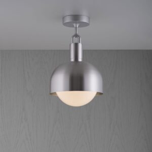 Lampa sufitowa Forked M z osłoną ową Srebrną i Mlecznym Kloszem