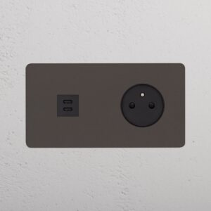 Kew Gniazdo USB-C 30 W i francusko/belgijskie typu E w podwójnej ramce – Brąz, Czarny