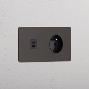 Kew Gniazdo USB-C 30 W i francusko/belgijskie typu E w podwójnej ramce – Brąz, Czarny