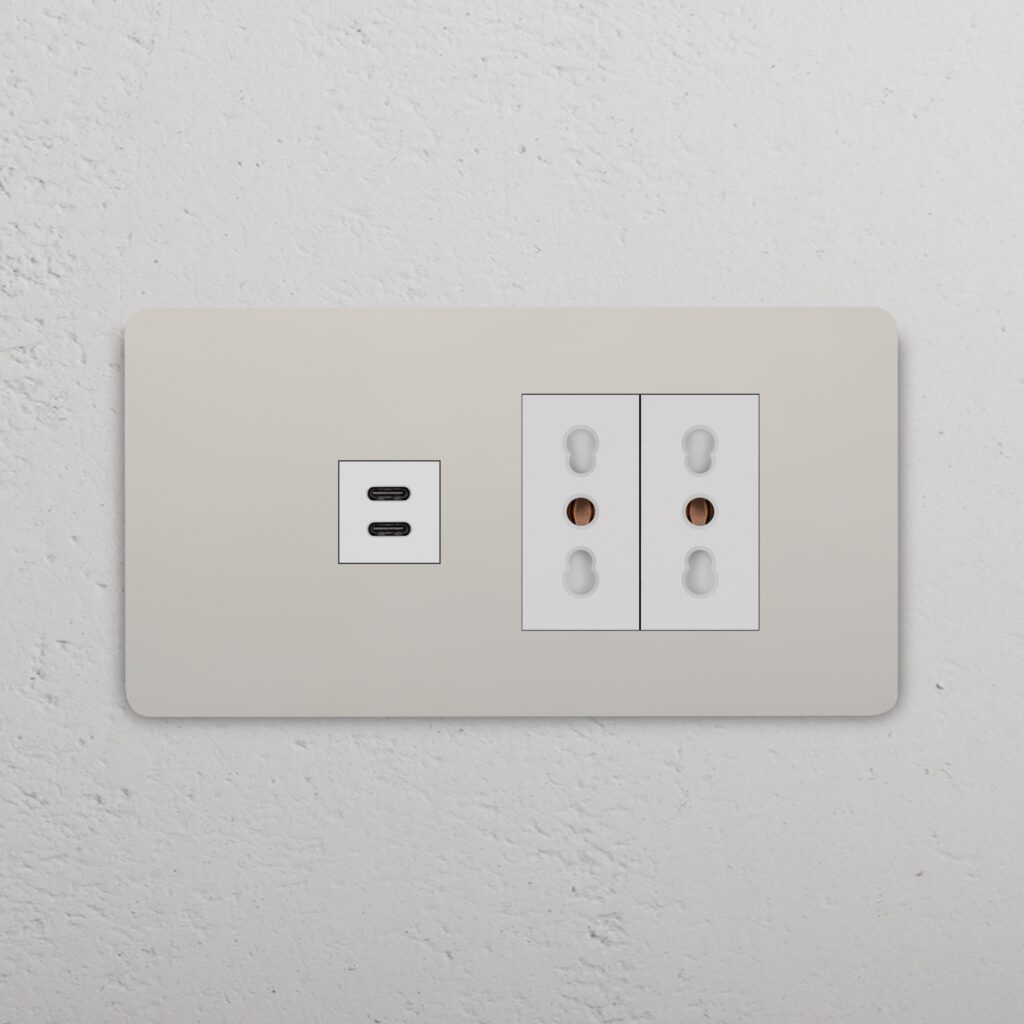 Grove 4-modułowy USB-C 30 W i 2x gniazdo Bipasso – Polerowany nikiel, Biały