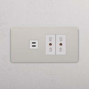 Grove 4-modułowy USB-C 30 W i 2x gniazdo Bipasso – Polerowany nikiel, Biały