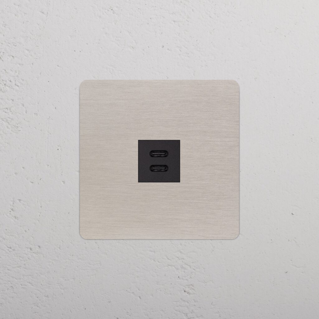 Kew Gniazdo USB-C 30 W w pojedynczej ramce – Satynowy nikiel, Czarny