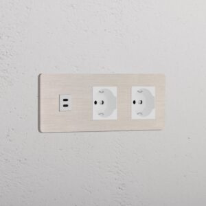 Grove Gniazdo USB-C 30 W i Schuko/Bipasso x 2 w potrójnej ramce – Satynowy nikiel, Biały