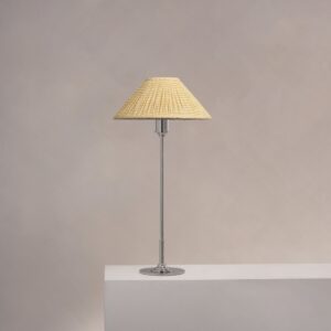 Cotswold średnia plisowana lampa stołowa lniany odcień żółci – Polerowany nikiel