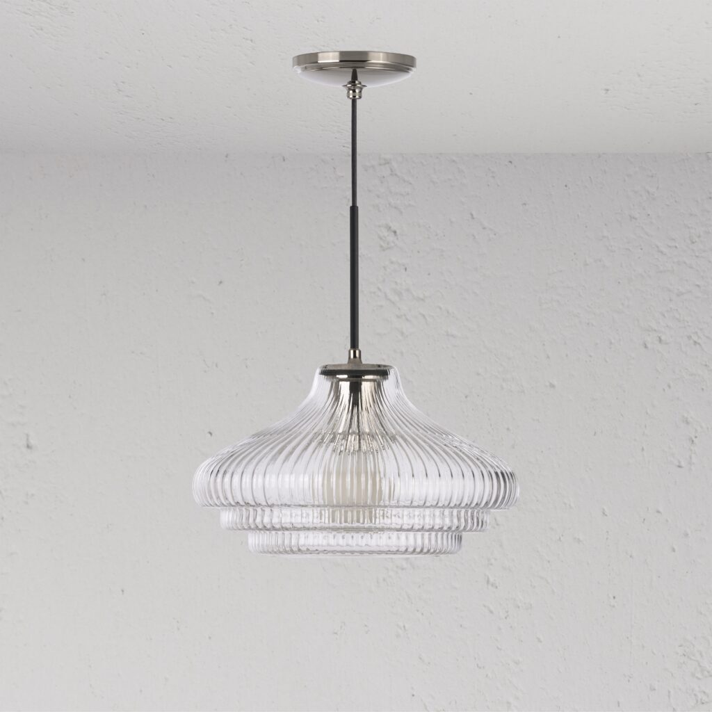 Brookfield średnia lampa wisząca z ryflowanym szkłem – Polerowany nikiel