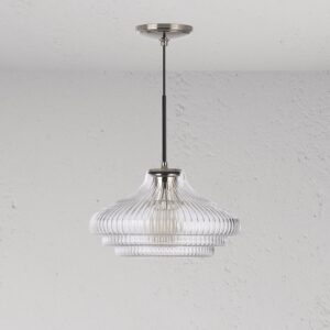 Brookfield średnia lampa wisząca z ryflowanym szkłem – Polerowany nikiel