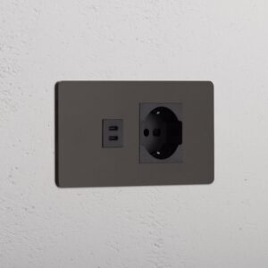 Grove 4-modułowy USB-C 30 W i gniazdo Schuko/Bipasso – Brąz, Czarny