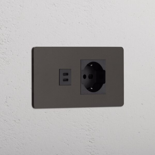 Grove 4-modułowy USB-C 30 W i gniazdo Schuko/Bipasso – Brąz, Czarny
