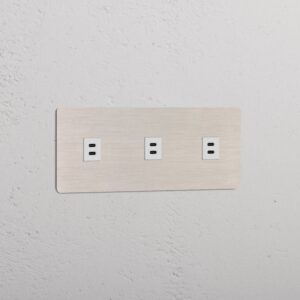 Kew Gniazdo USB-C 30 W x 3 w potrójnej ramce – Satynowy nikiel, Biały