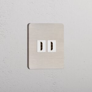 Grove Gniazdo HDMI x 2 w pojedynczej ramce – Satynowy nikiel, Biały