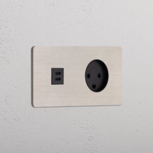 Grove Gniazdo USB-C 30 W i duńskie typu K w podwójnej ramce – Satynowy nikiel, Czarny