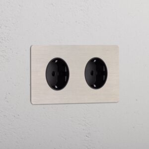 Kew Gniazdo Schuko typu F x 2 w podwójnej ramce – Satynowy nikiel, Czarny