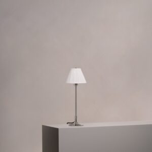 Cotswold mała plisowana lampa stołowa biały alabaster – Polerowany nikiel
