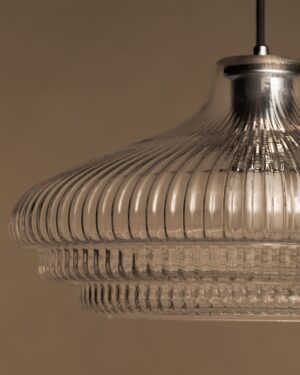 Brookfield duża lampa wisząca z ryflowanym szkłem – Polerowany nikiel
