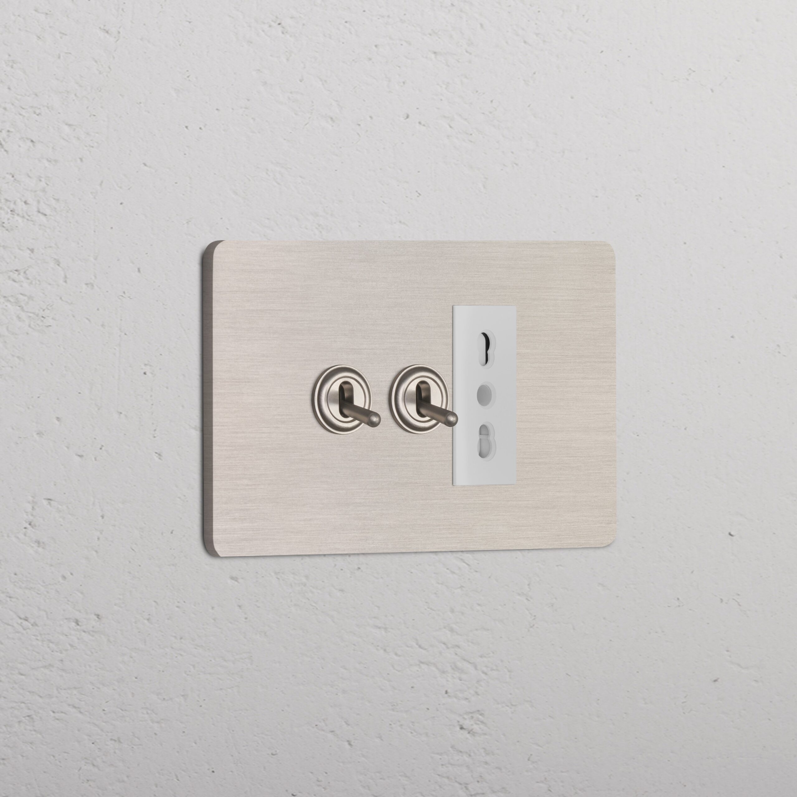 Grove 3-Module 2x Toggle Switch & 1x Bipasso Socket – Satynowy nikiel, Biały