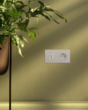 Kew Gniazdo USB-C 30 W i francusko/belgijskie typu E w podwójnej ramce – Polerowany nikiel, Biały