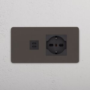 Grove 4-modułowy USB-C 30 W i gniazdo Schuko/Bipasso – Brąz, Czarny