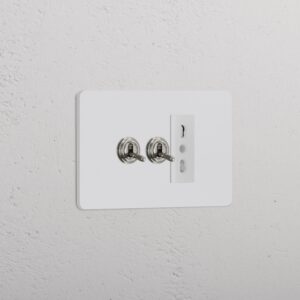 Grove 3-Module 2x Toggle Switch & Bipasso Socket – Paintable Polished Nickel, Biały