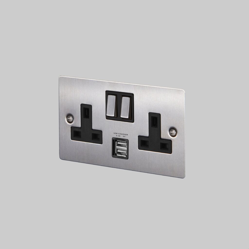 Gniazdo podwójne z USB Typ G UK 2G Standard Brytyjski – Srebrny (UK)