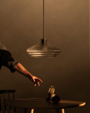Brookfield duża lampa wisząca z ryflowanym szkłem – Brąz