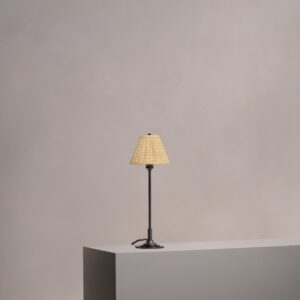 Cotswold mała plisowana lampa stołowa lniany odcień żółci – Brąz