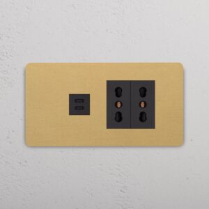Grove 4-modułowy USB-C 30 W i 2x gniazdo Bipasso – Antyczny mosiądz, Czarny