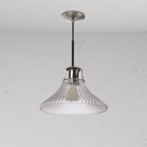 Hammersmith średnia lampa wisząca z ryflowanym szkłem – Polerowany nikiel